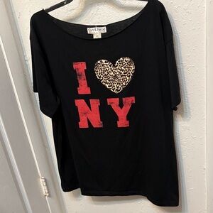 Cut & Paste Black "I ♥ NY" Leopard Heart Tee Size Large